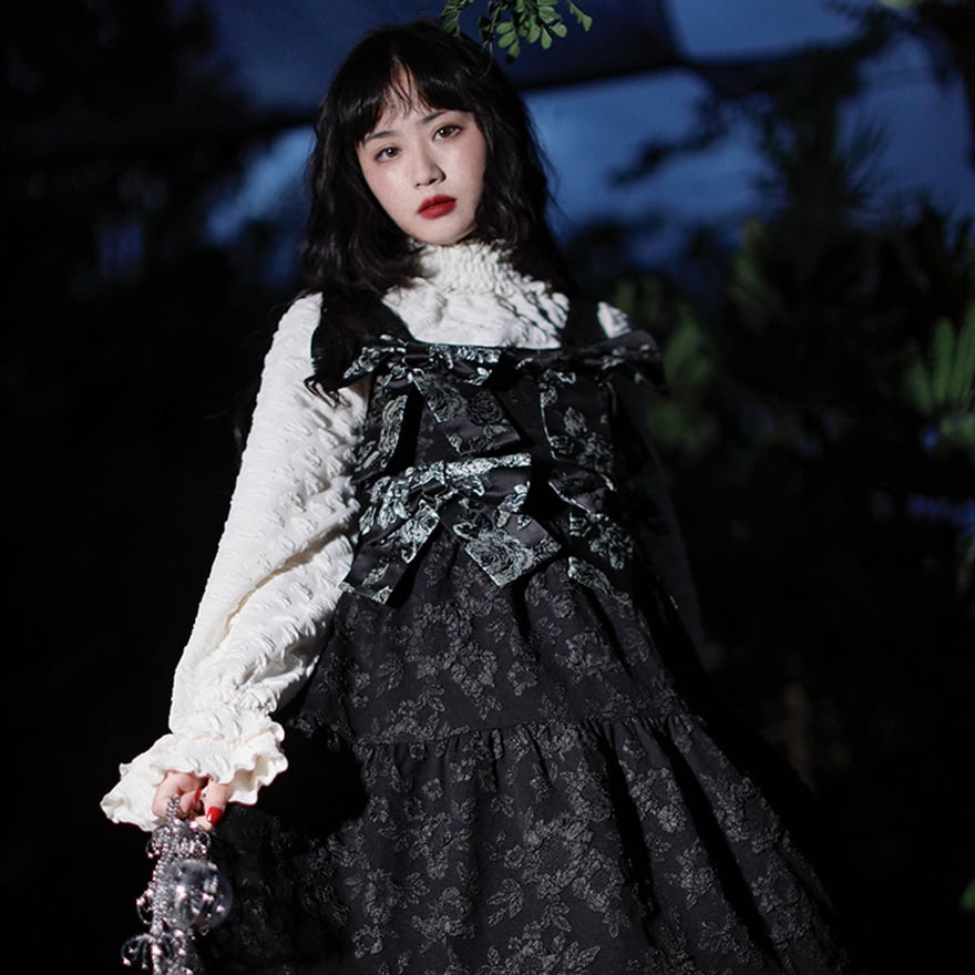 SEASONZ サブカル系 JSK ジャンパースカート 花柄 薔薇 刺繍 バック