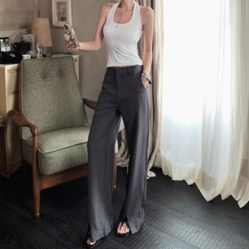 2色／バックフラップスリットストレートパンツ ・10605