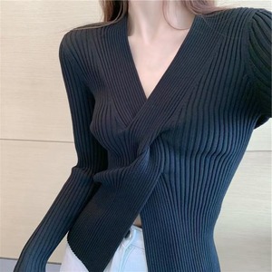 フロントねじりデザイン リブ編みニットプルオーバー　AJ1102-806