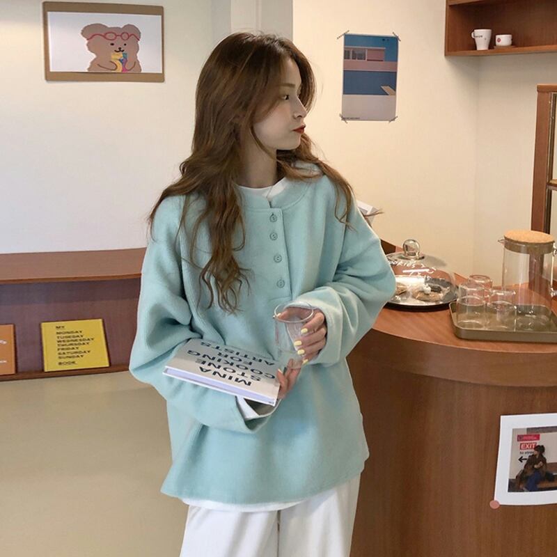 ラウンドネックセーター スプリングオータム薄手ルーズスタイル ロング 春物 秋物 Oネック 試着室29719982031