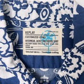 REPLAY リプレイ ボタニカル総柄 コットン 長袖シャツ S/ネイビーブルー ホワイト