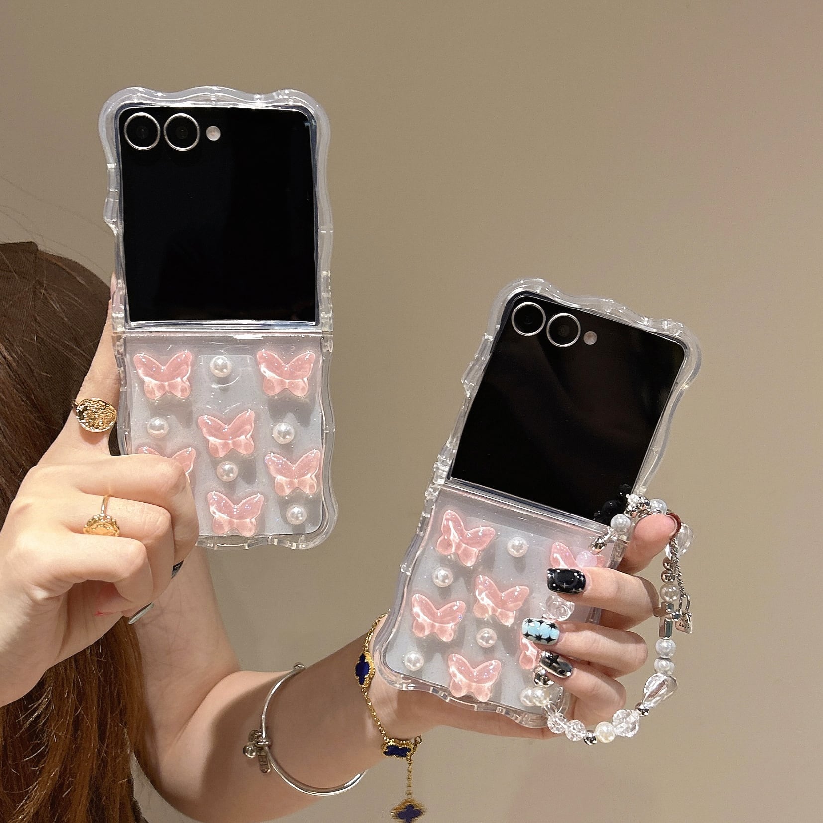 透明感 Galaxy Z Flip 7 6 5 4 3 ケース ウエーブフレーム かわいい