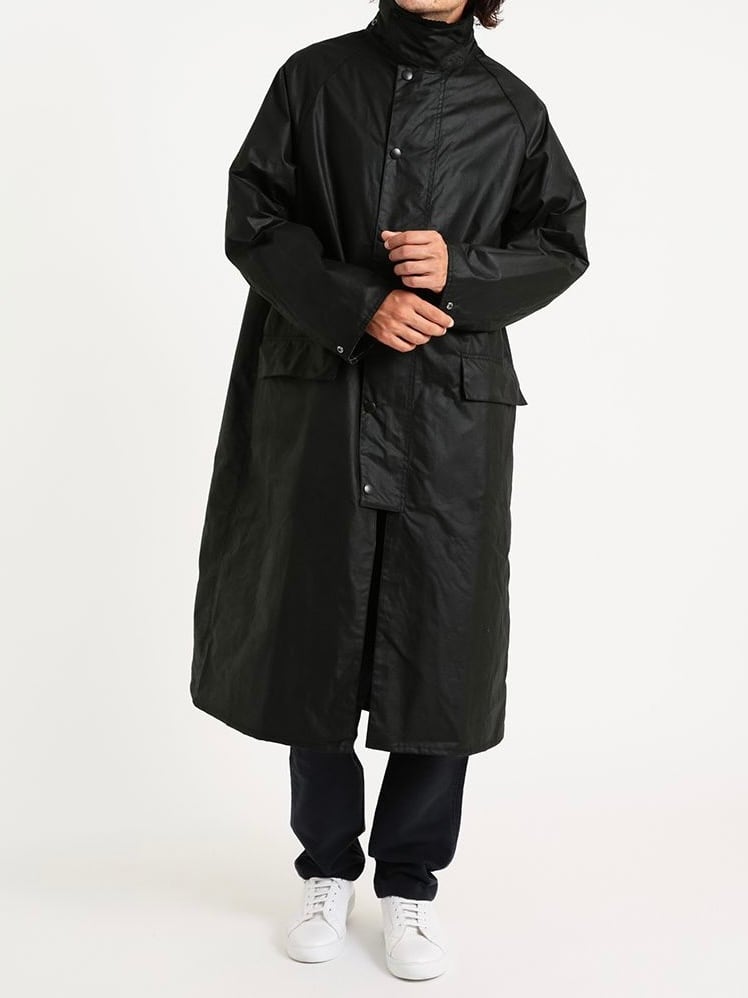 Barbour(ﾊﾞﾌﾞｱｰ) - OS BURGHLEY WAX LONG COAT/BLACK(ｵｰﾊﾞｰｻｲｽﾞﾊﾞｰﾚｰ