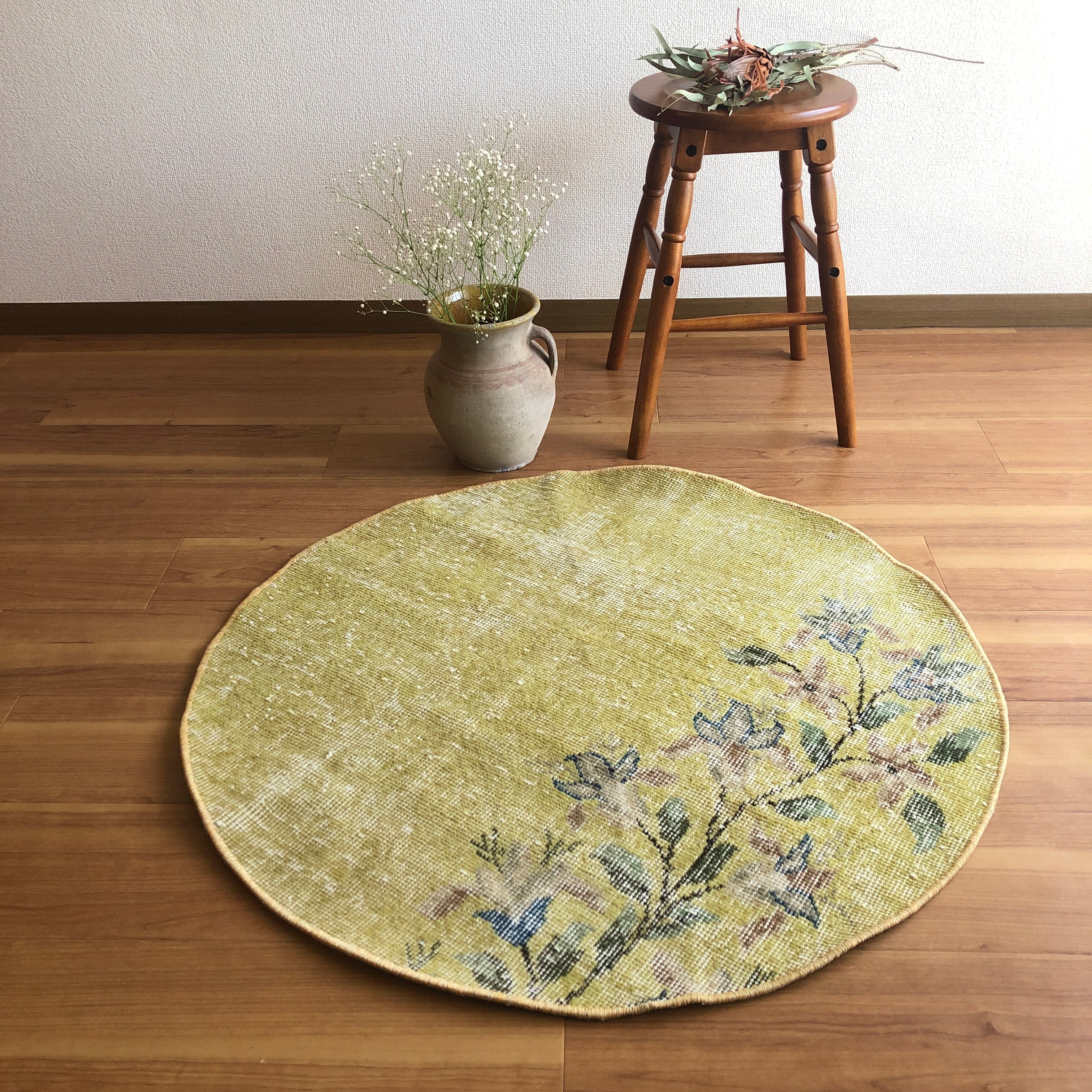 トルコ 82 cm/ ラウンド ヴィンテージラグ オーバーダイ Lime Yellow 