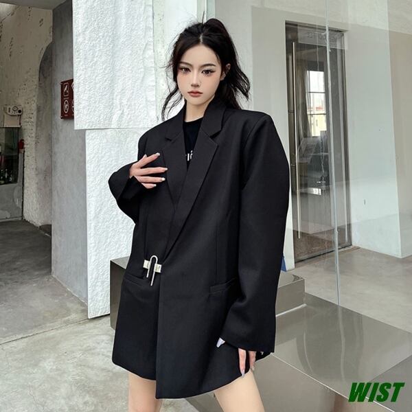 レディース アウター ジャケット スーツ 黒 ブラック シック モダン スタイリッシュ オルチャン 韓国ファッション 408 Wist