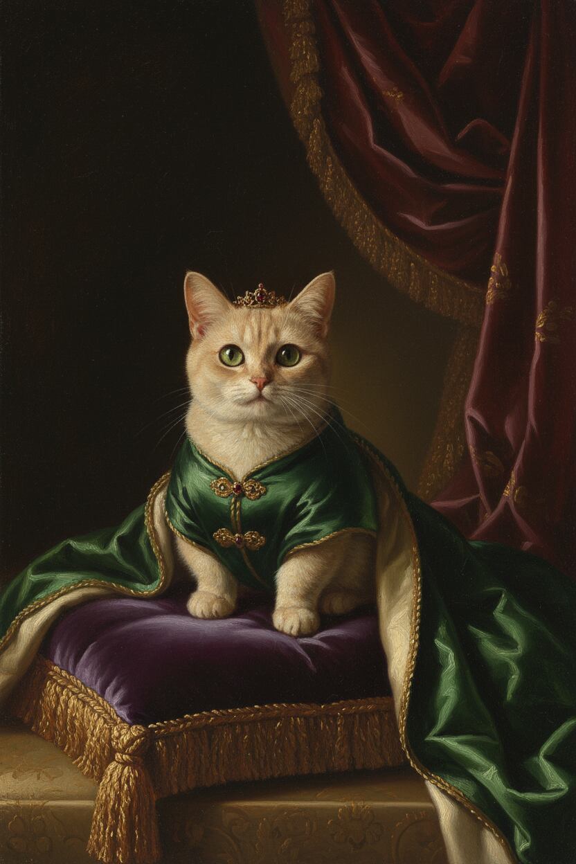 猫（マンチカン）のルネサンス風肖像画 油絵風アートA3額装インテリア