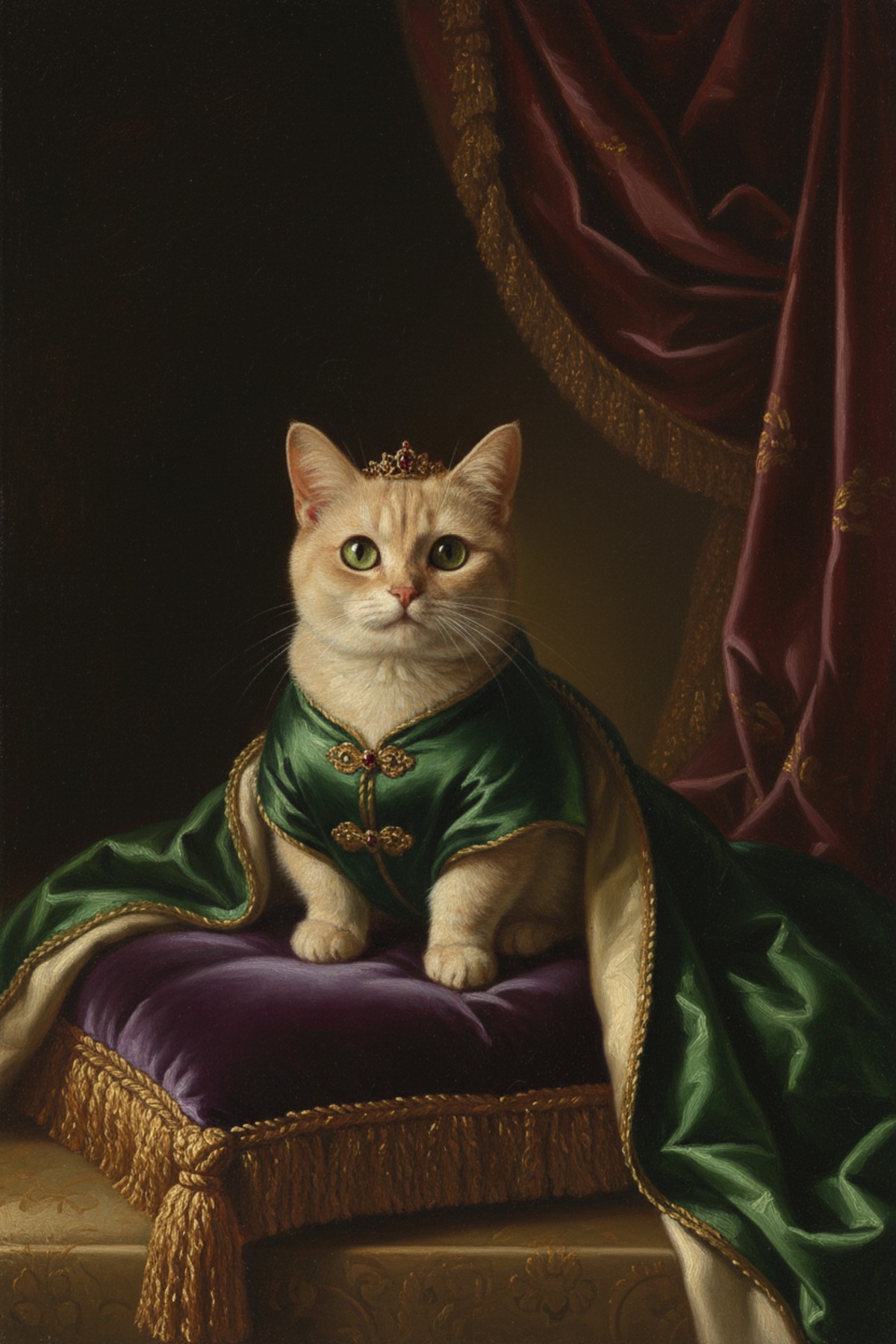 猫（マンチカン）のルネサンス風肖像画 油絵風アートA3額装インテリア