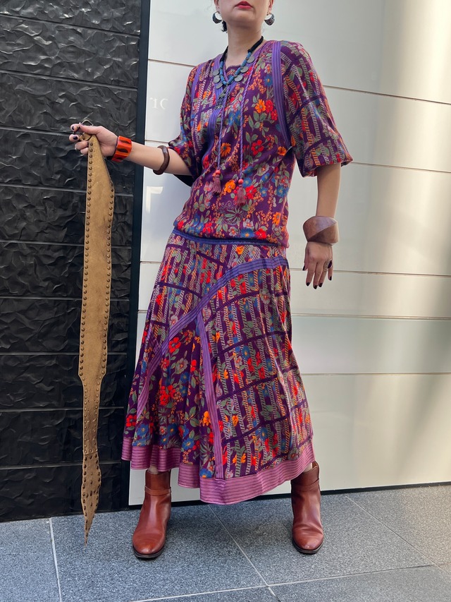★Special★ DF purple × floral × plaid wool dress