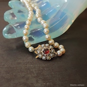 アンティークジュエリー 9ctゴールド アコヤ真珠 天然ロードライトガーネット ネックレス(ソーティングメモ付)