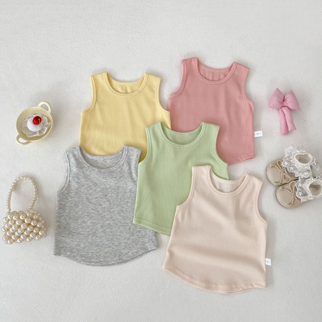 【BABY】パステルカラー無地リブノースリーブTシャツ - 7
