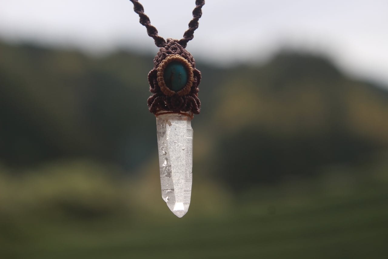 Lemurian Seed Crystal  & Turquoise micro macrame pendant