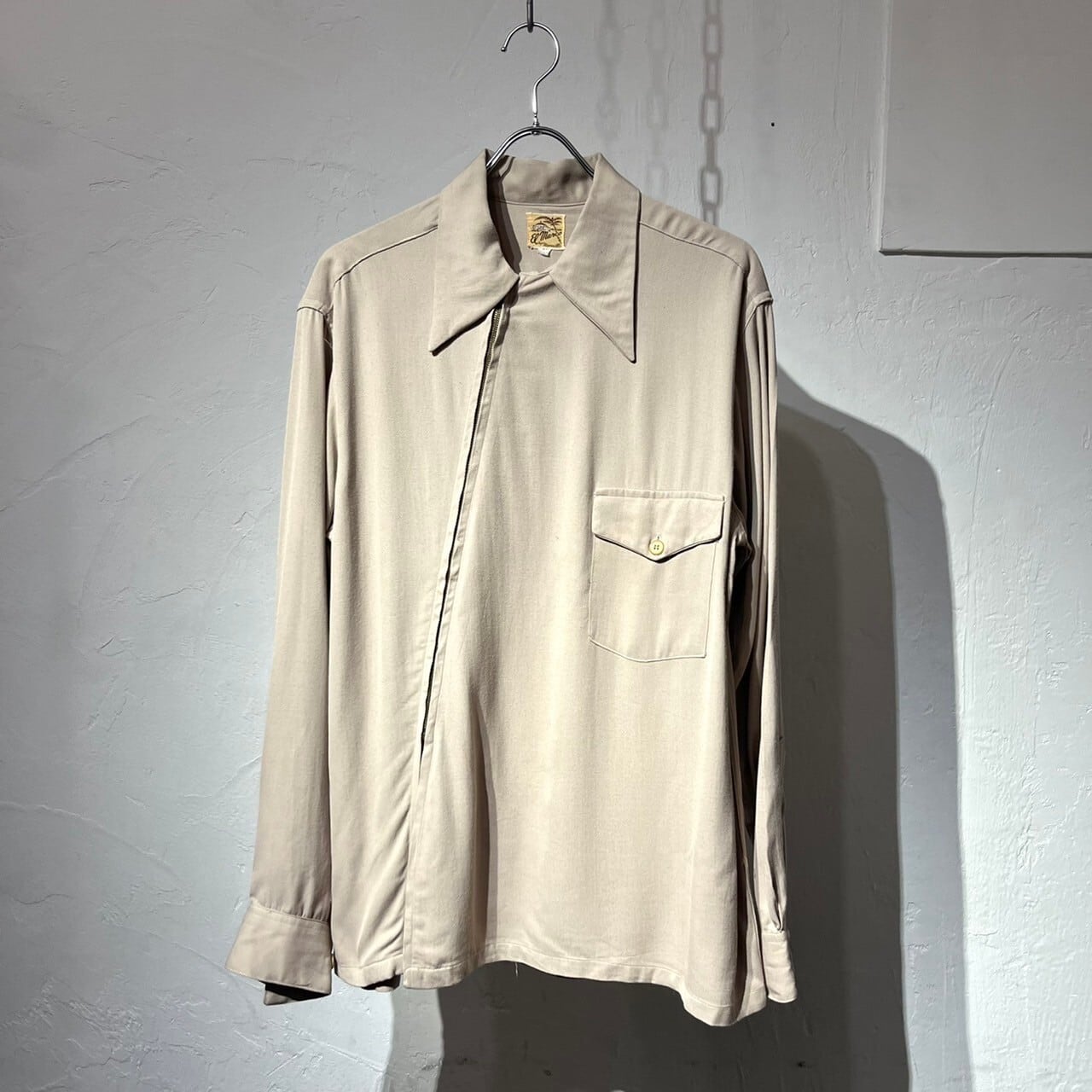 40s El Manco Diagonal Zip-up Rayon Gabardine Shirt