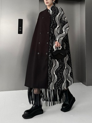 Asymmetrical collarless wool long coat [T2567]