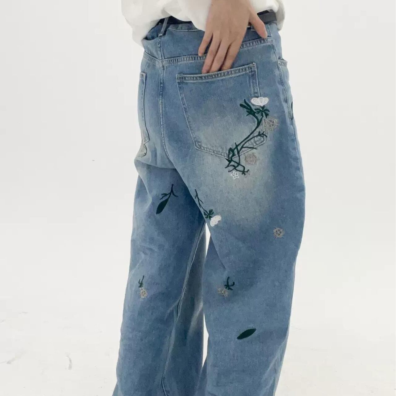 6-36TMT6周年記念デニム ジーンズ ダメージ加工刺繍 デニムパンツ 