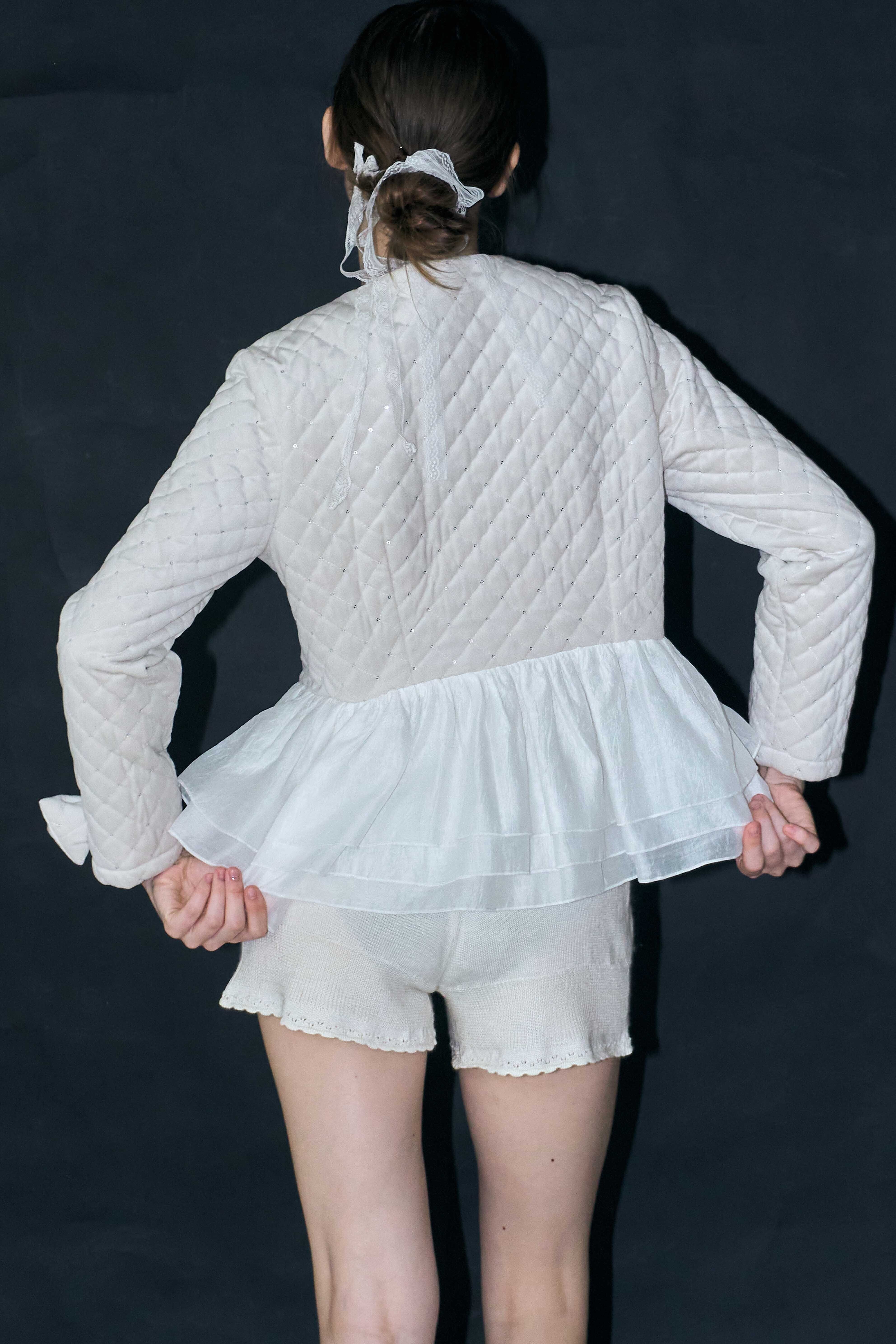 再入荷】glitter ribbon jacket -white- | mieya mieya
