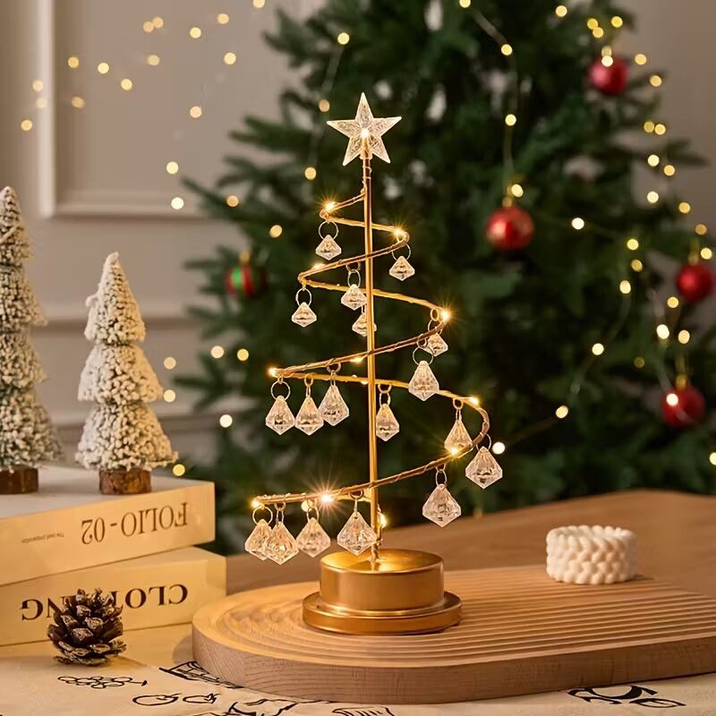 クリスマスツリーランプ 置物 オブジェ メタリック クリスタル きれい