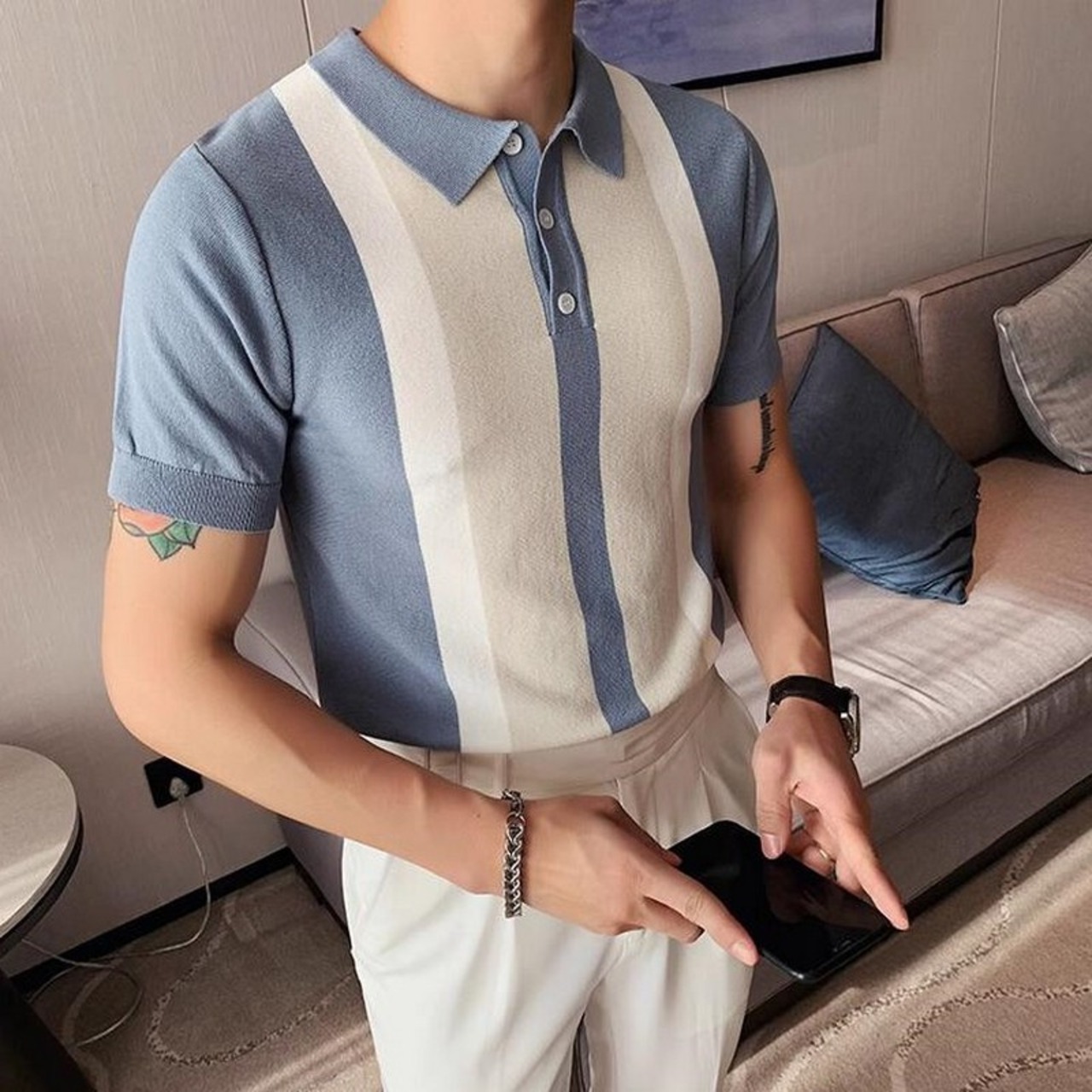 rock slim fit knit polo shirt 00145