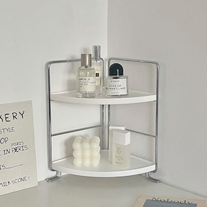 simple white 2tier shelf (corner) / シンプル ホワイト ２段 シェルフ 陳列 収納棚 コーナー型 トレー 韓国 インテリア 雑貨