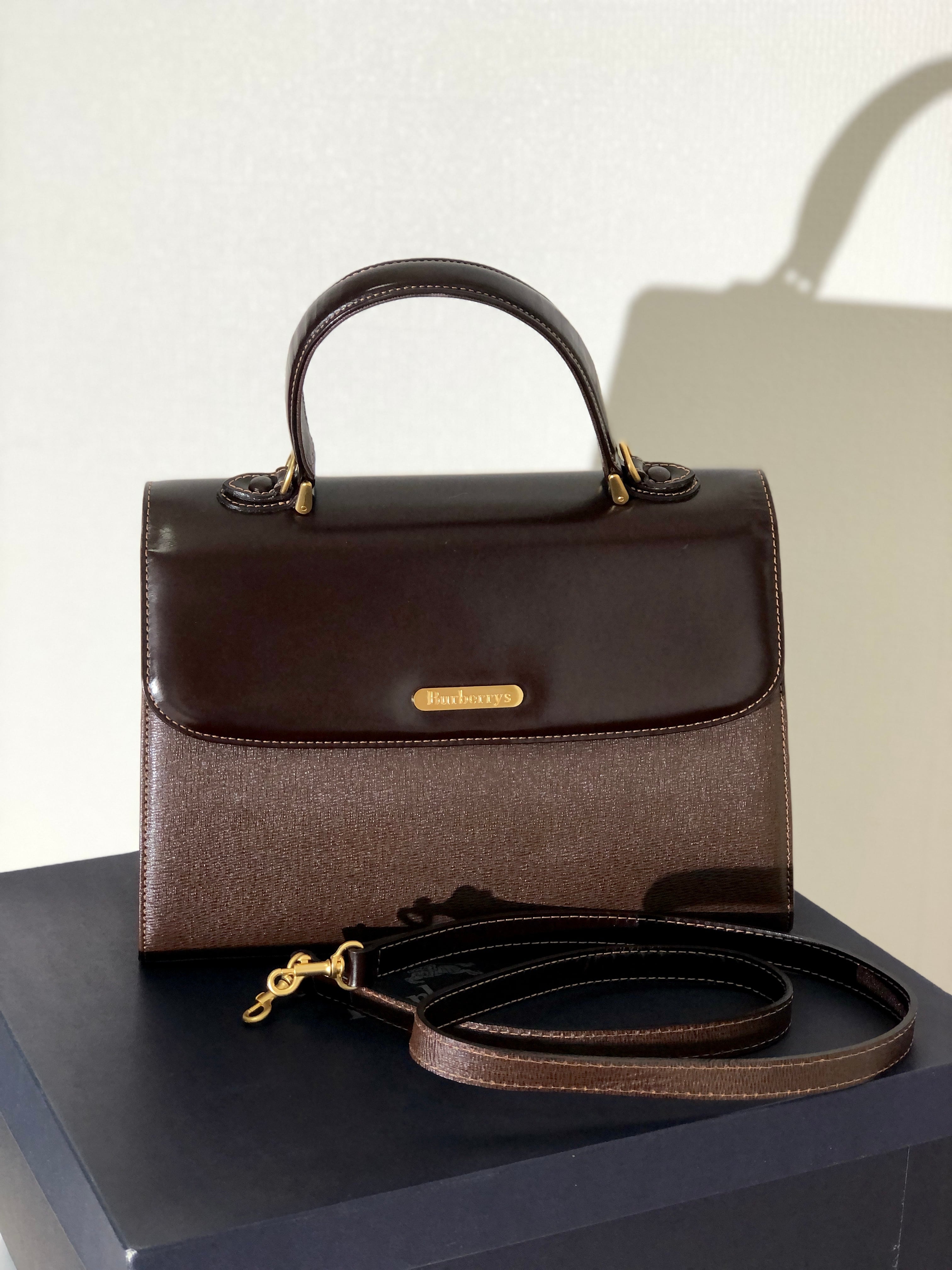 Burberry バーバリー ロゴ コンビレザー 2way トップハンドル ショルダーバッグ ブラウン vintage ヴィンテージ オールド  rbsmr2 | VintageShop solo powered by BASE