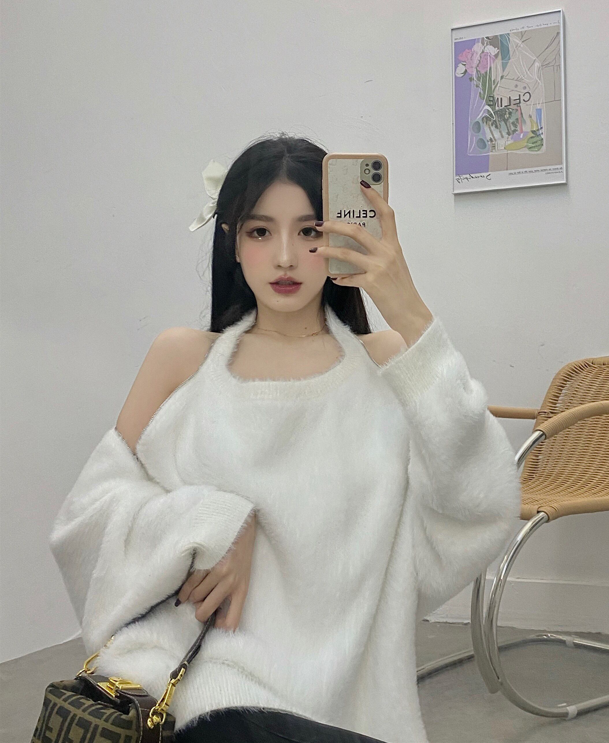 セーター レディースルーズホワイトホルターニットオータムウィンタージッパートップス 秋物 冬物 オフショルダー ブラックストロベリース6156984114