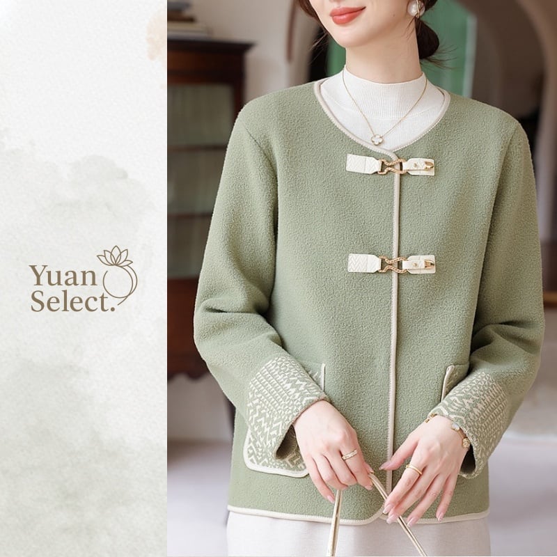 金具留めアクセント　織柄袖口ジャケット　YS00113