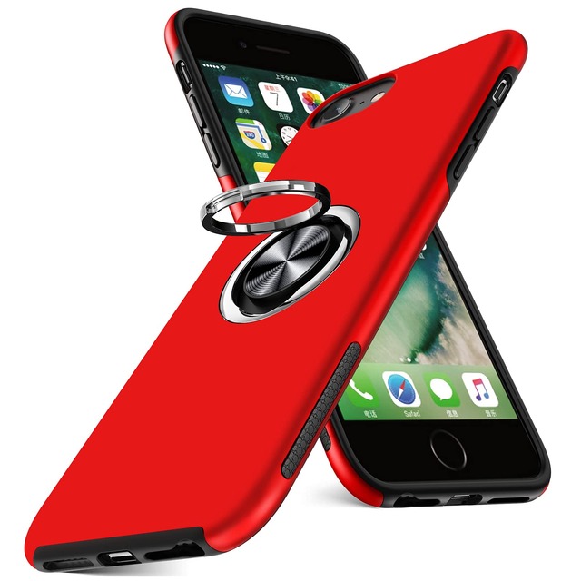 YULNCUZ 対応 iPhone SE 第3世代/SE2/iPhone8/7 用のケース リング付き 耐衝撃 スタンド 車載スタンド 360度回転