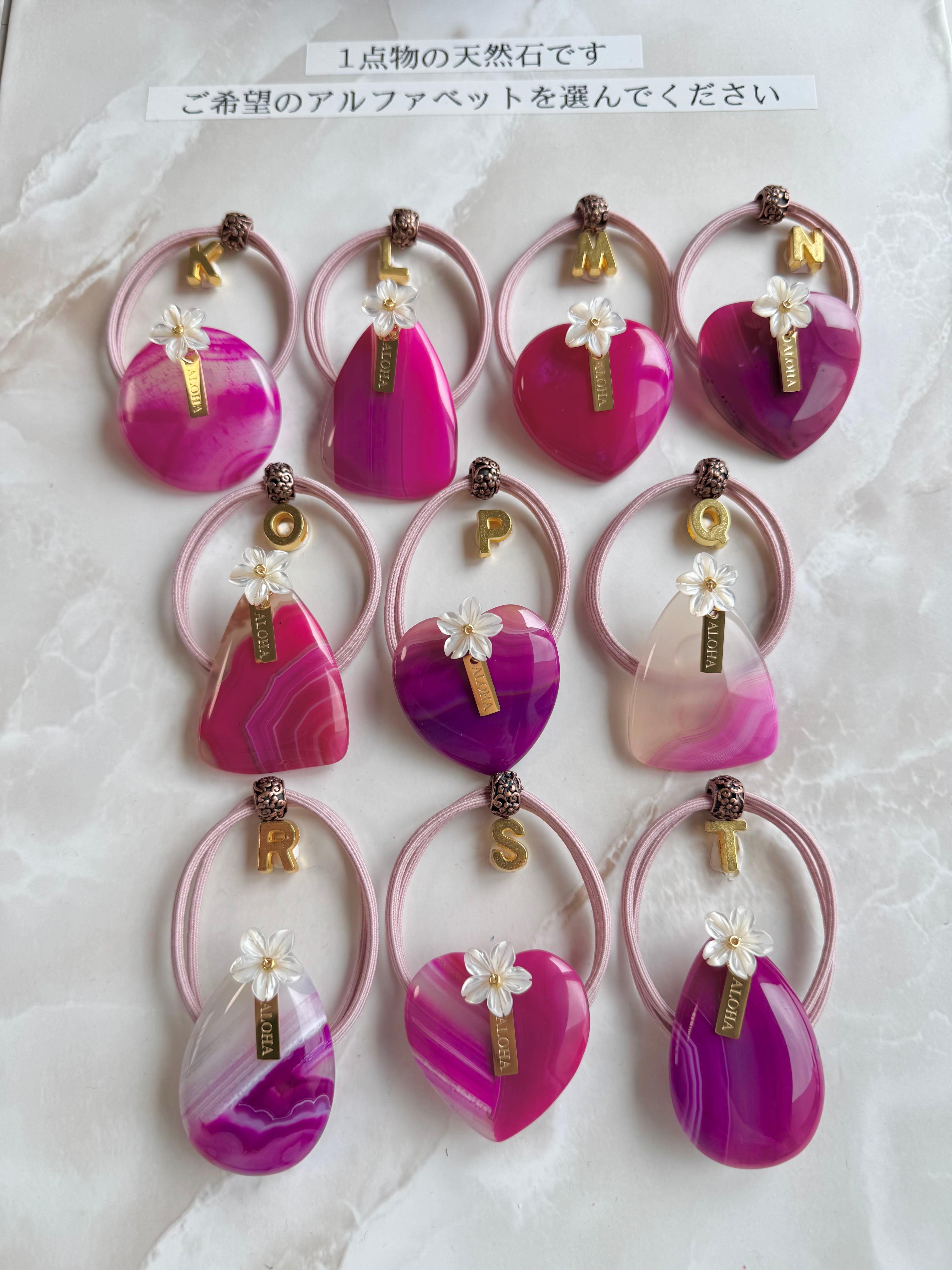 Pink agate×Plumeria hair accessory(ピンクアゲート瑪瑙天然石