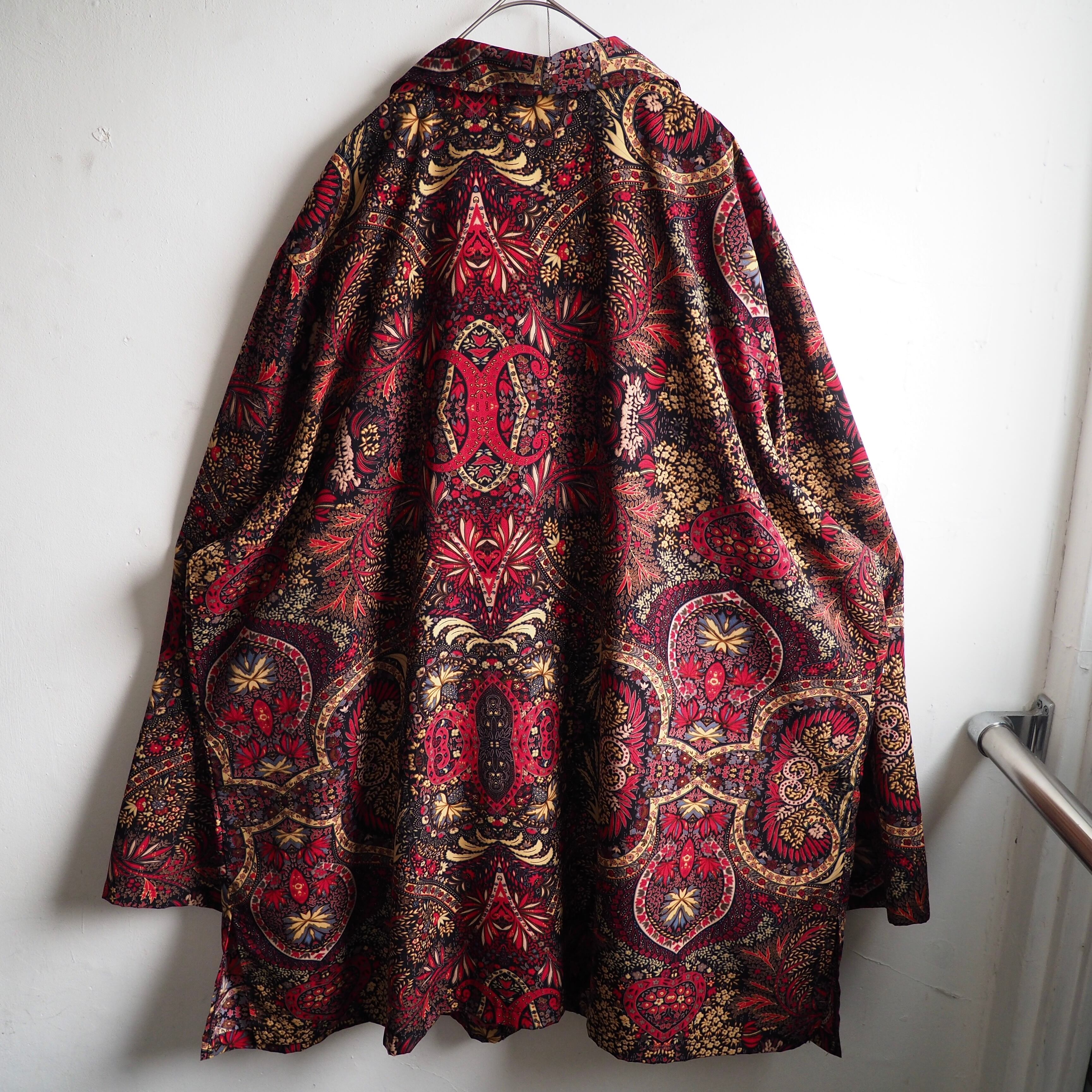 1990s Dark ethnic tribal art pattern Design vintage Drape loose shirt