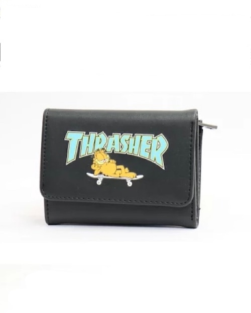 THRASHER×GARFIELD (スラッシャー×ガーフィールド) 三つ折り財布 ミニウォレット ブラック/グリーン GA-TH2109A