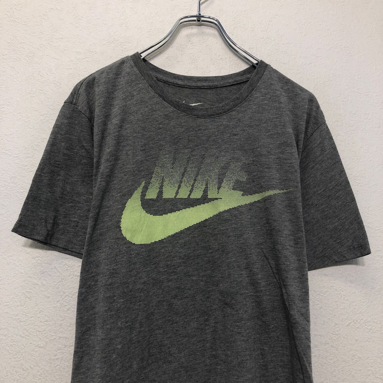 NIKE 半袖 ロゴ Tシャツ ナイキ L グレー ネオンイエロー プリント 