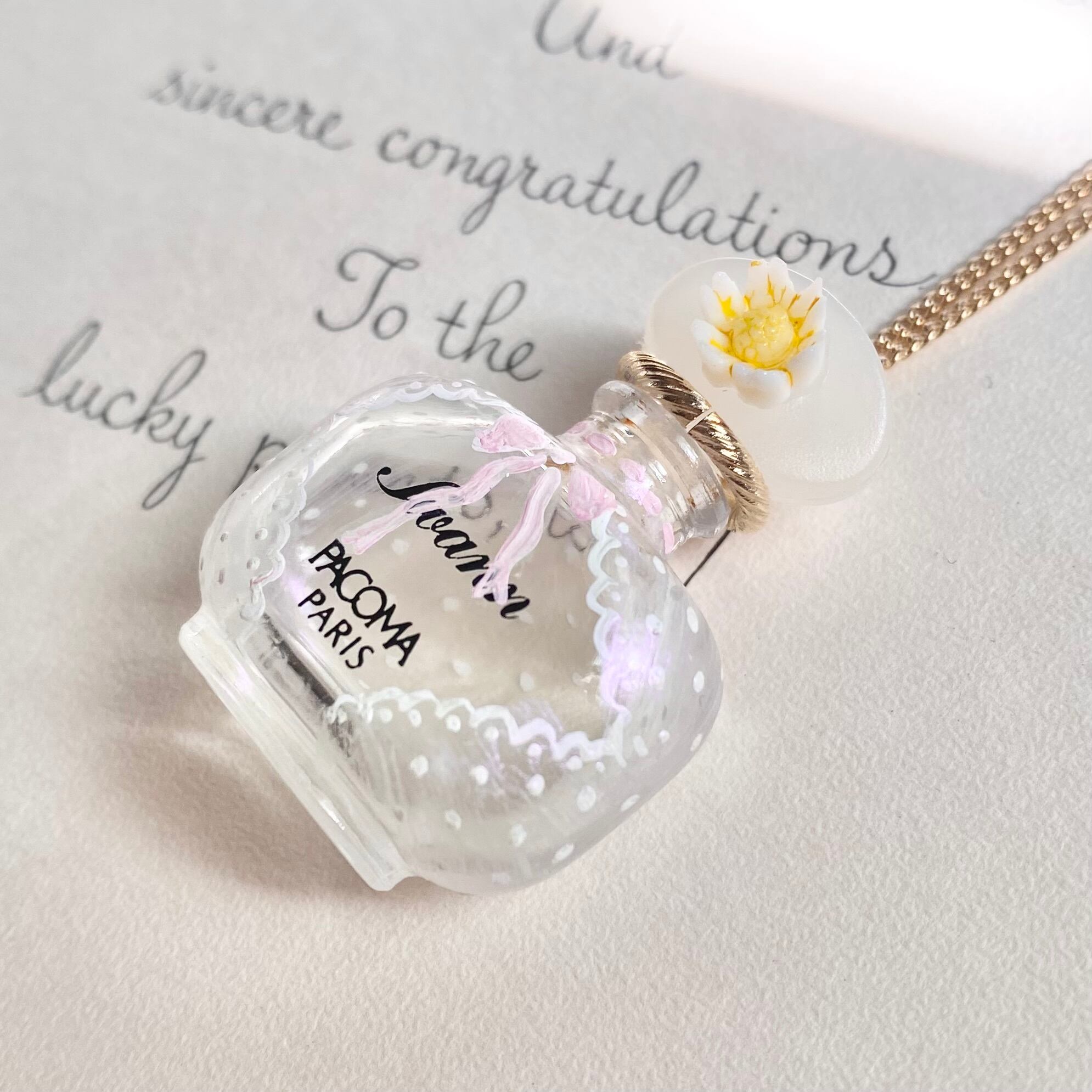 (レースリボン)Hand painted perfume neckless ペイント香水瓶ネックレス