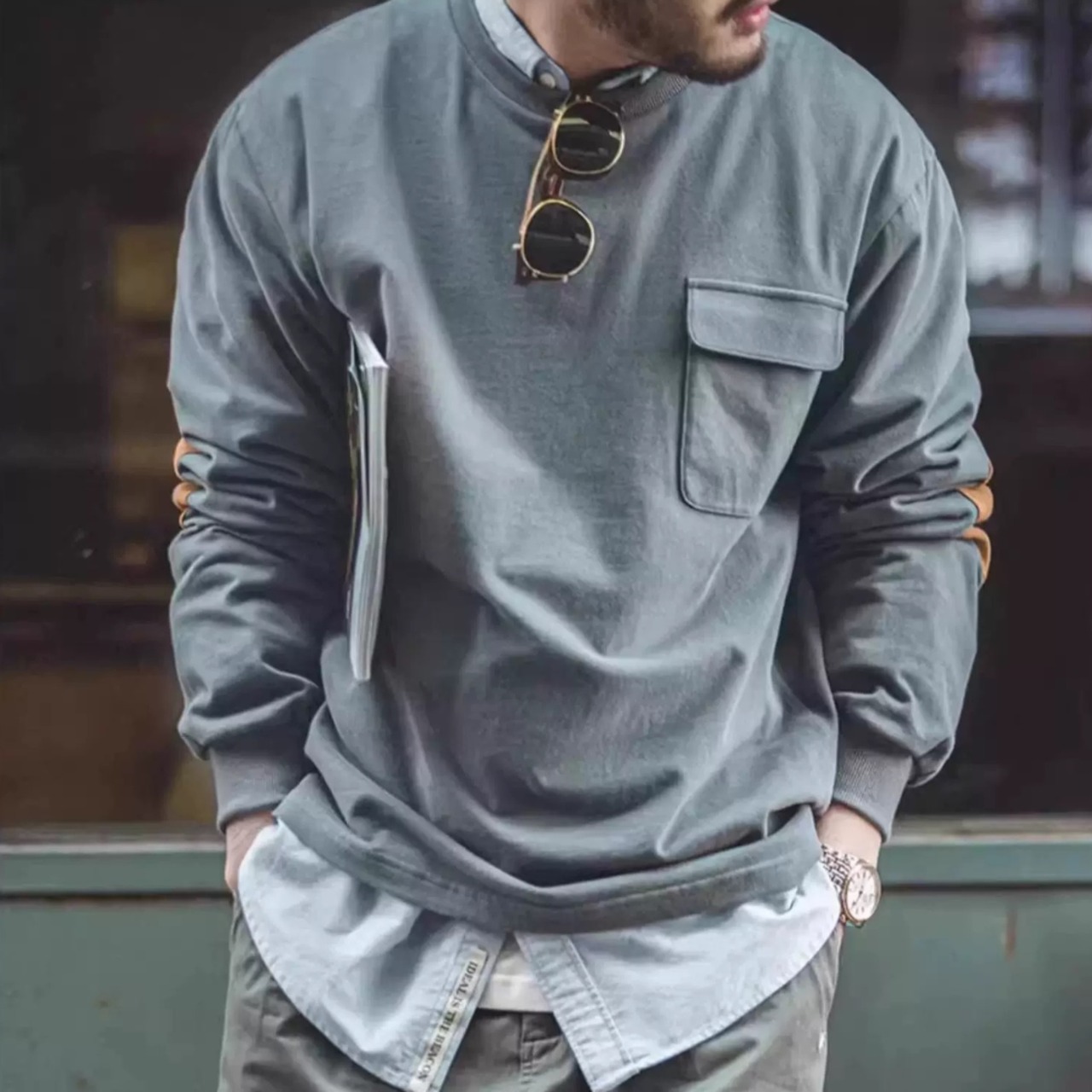 Plain Pocket T-Shirt Crew Neck ◇2color H0104