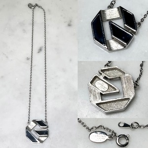 vintage GIVENCHY silver color metal " G " pendant necklace