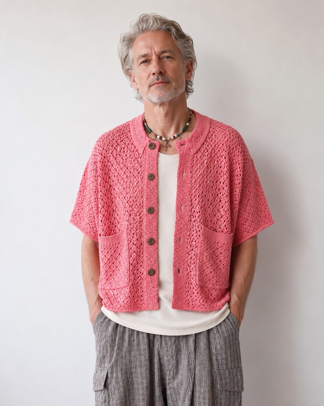 Cotton Knit Crochet Shirt