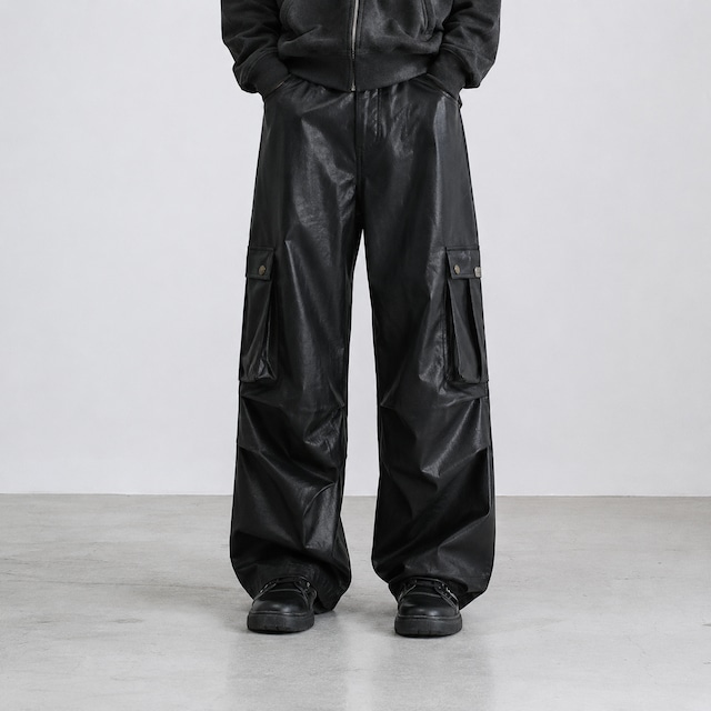 PU leather cargo pants 0001