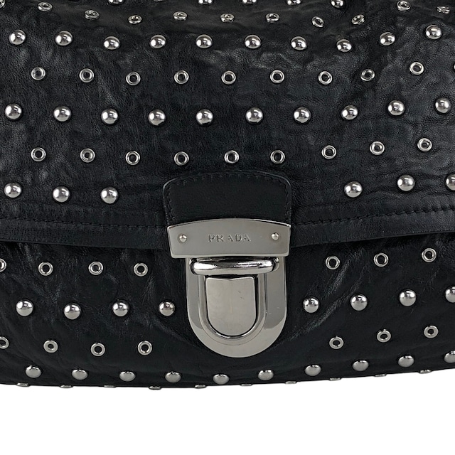 PRADA プラダ ショルダーバッグ ブラック プッシュロック レザー スタッズ セミショルダー vintage ヴィンテージ オールド mh4vuk