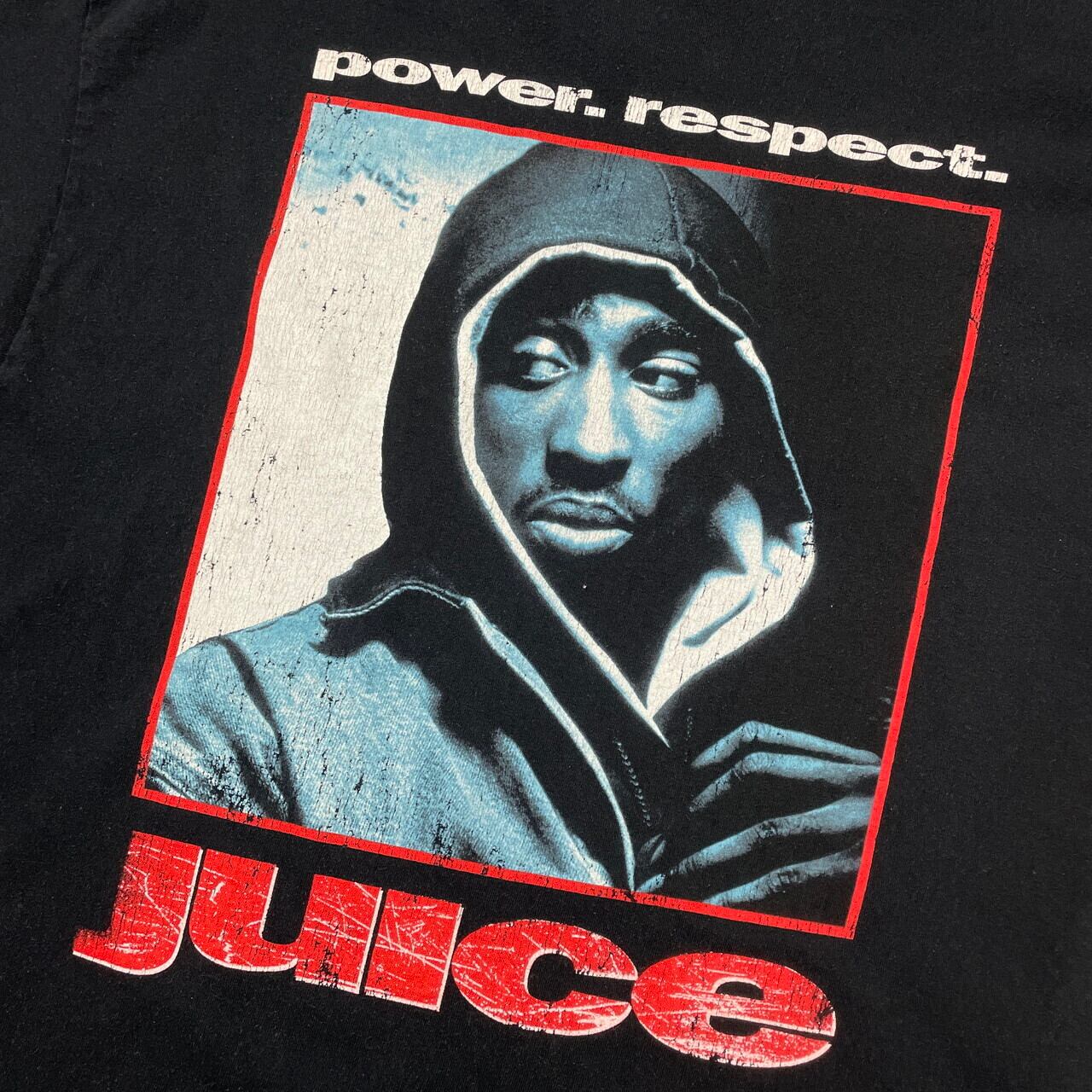 映画 JUICE POWER RESPECT 2PAC ヒップホップ ラップ ツーパック ムービーTシャツ メンズXL 古着 バックプリント フォトプリント ブラック 黒 【Tシャツ