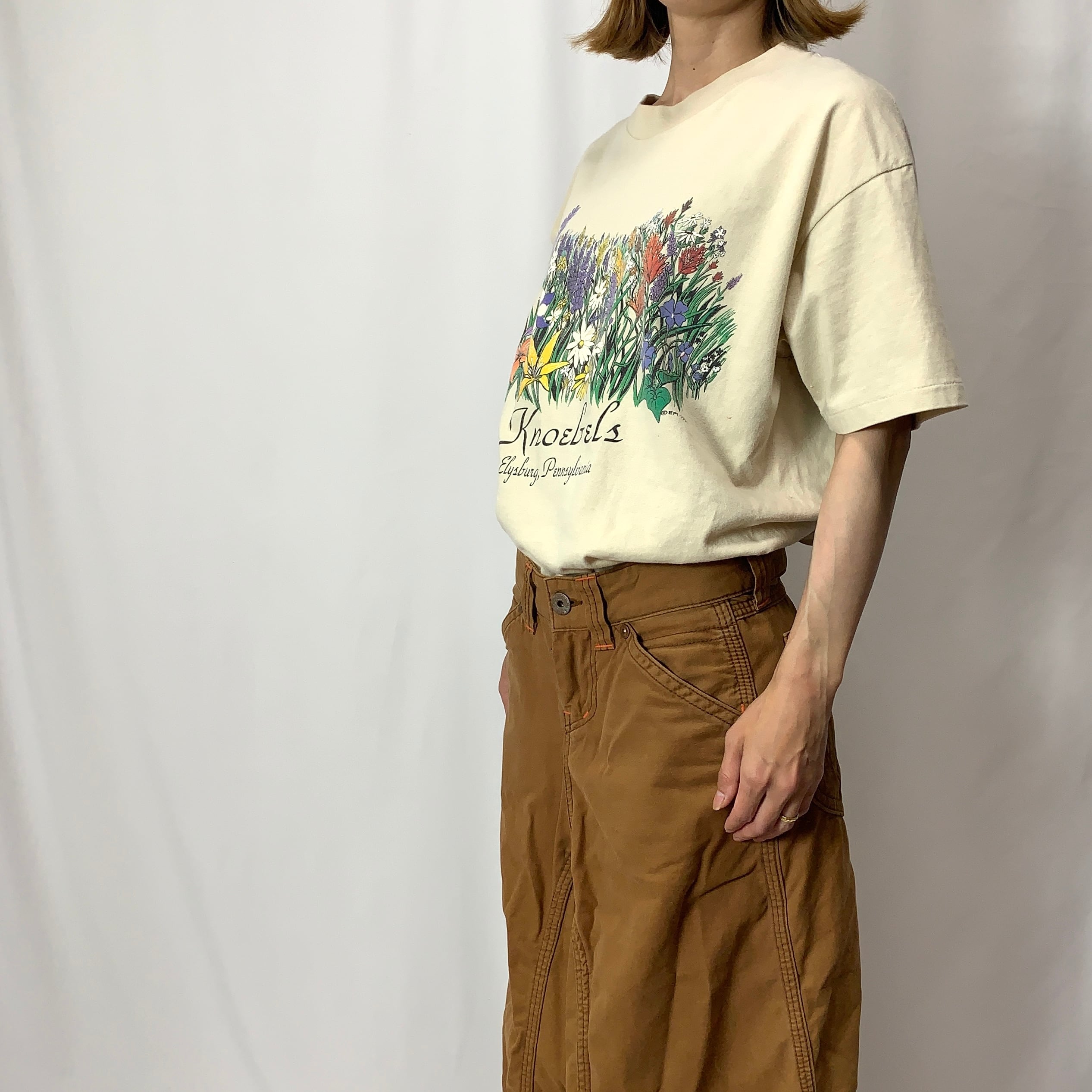 vintage 90s print T-shirt MADE IN USA flower プリントTシャツ 