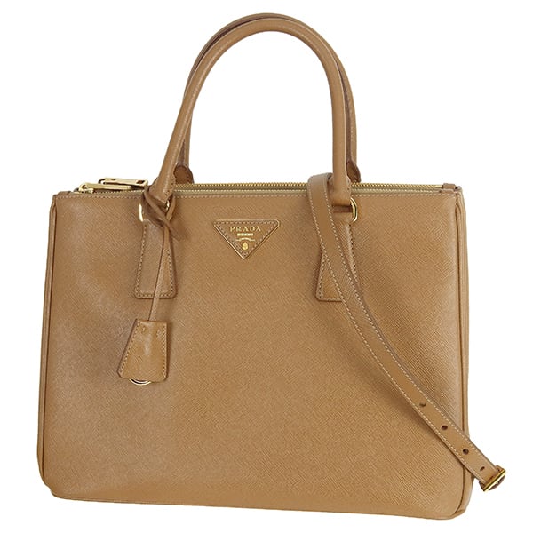 Used PRADA プラダ ハンドバッグ ショルダーバッグ ガレリア ラージバッグ サフィアーノルクス キャラメル ブラウン 超美品