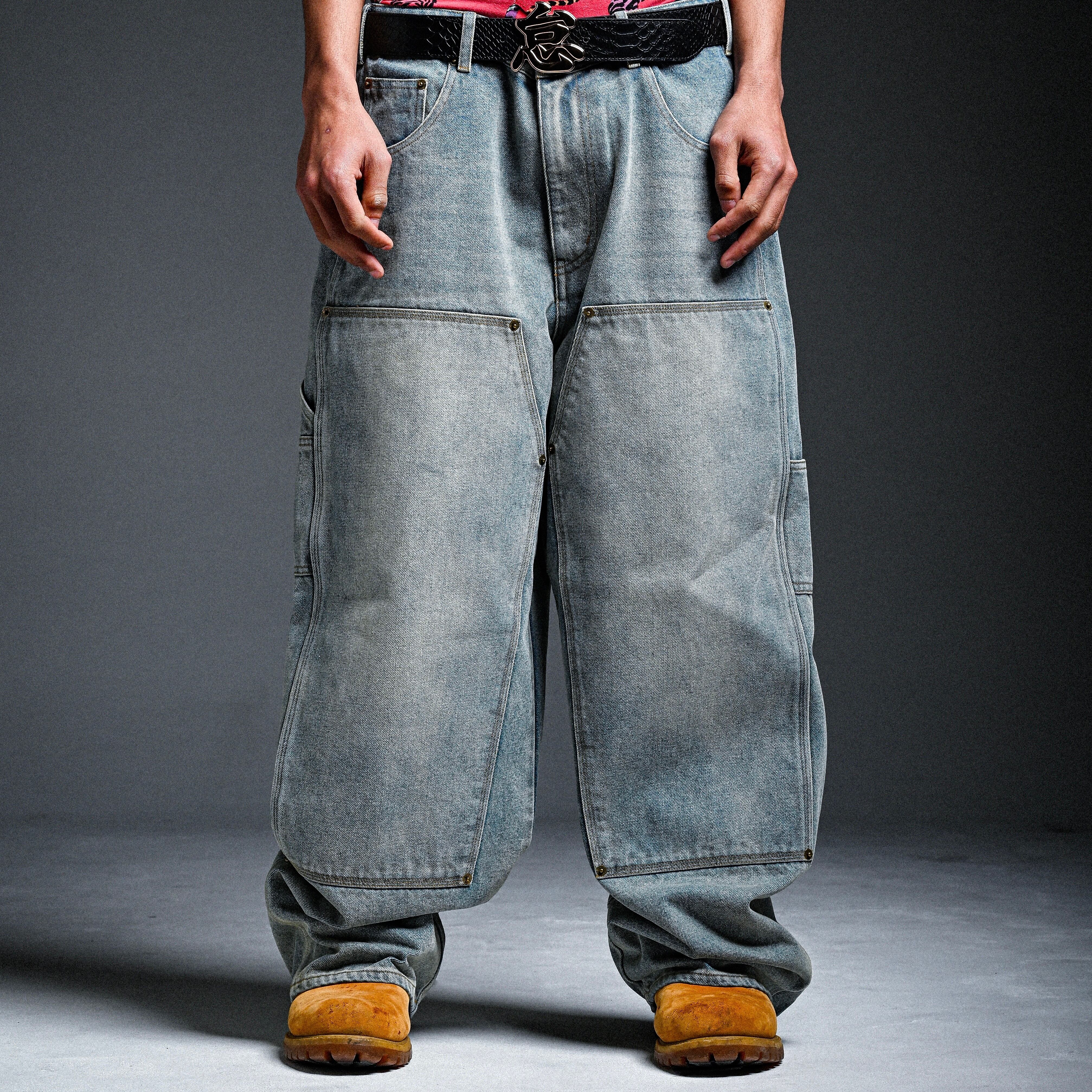 Dallclothingデニム CROWN LOGO WASHED DOUBLE KNEE BAGGY DENIM | DALL