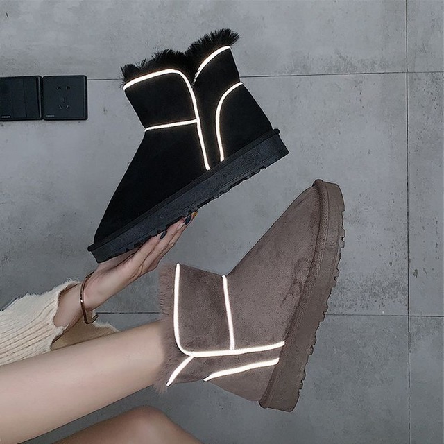ムートンブーツ ショートブーツ 韓国ファッション レディース  反射帯 もこもこ カジュアル かわいい ブーツ 歩きやすい / Reflective snow warm plus velvet boots (DTC-606180197512)