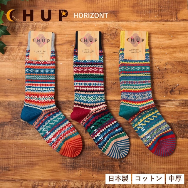 chup 靴下 ソックス HORIZONT レディース メンズ 厚手 暖かい おしゃれ ハイソックス 冬 柄 かわいい 日本製 国産 綿 ナイロン 23-25cm 25-27.5cm チュプ CHUP ライトグレー ブルー イエロー Ll130