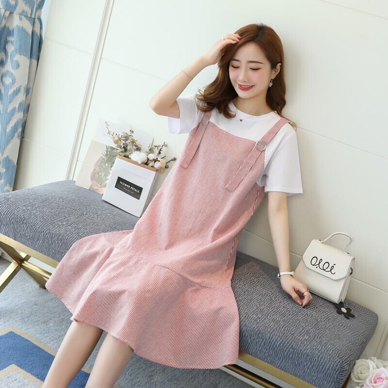 【新作】【送料無料】 マタニティドレスマタニティ2020トップコットンストライプマタニティサマードレスルーズマタニティドレス 夏物 AL expec376866946033