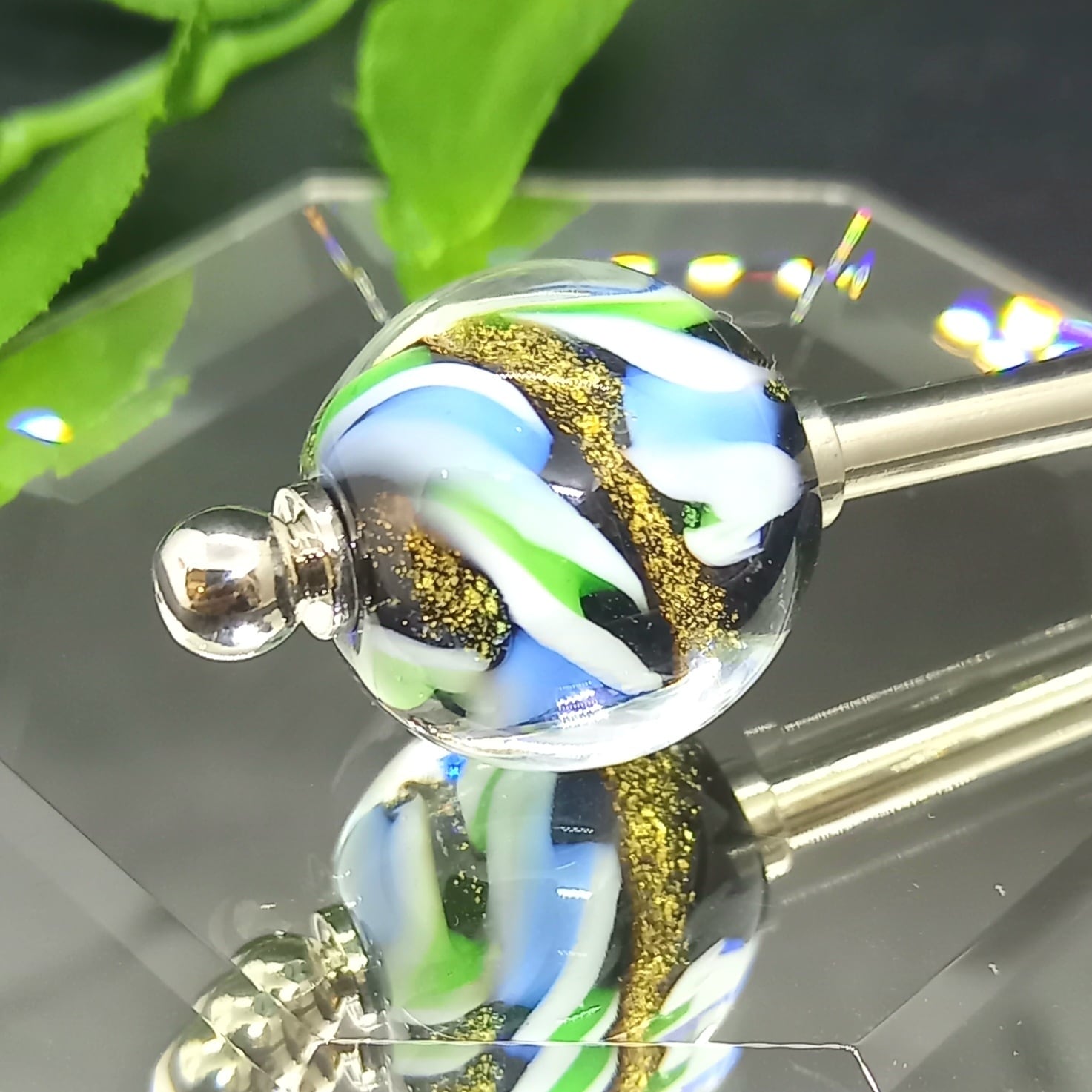 金箔入りとんぼ玉・簪 ~青 金箔入りとんぼ玉・簪 ~青