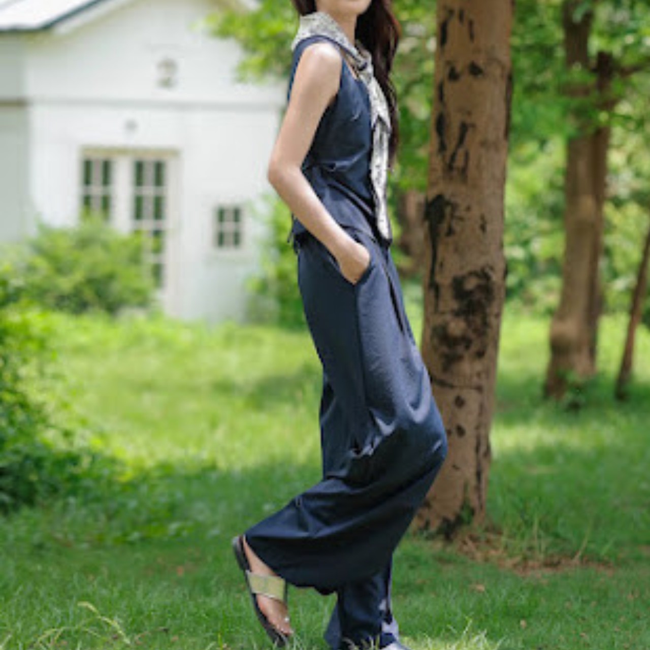 スクエアネック ノースリーブ ワイドレッグ ジャンプスーツ２点セット 　　 00056