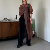 チェックシアーロングSH/テラコッタ