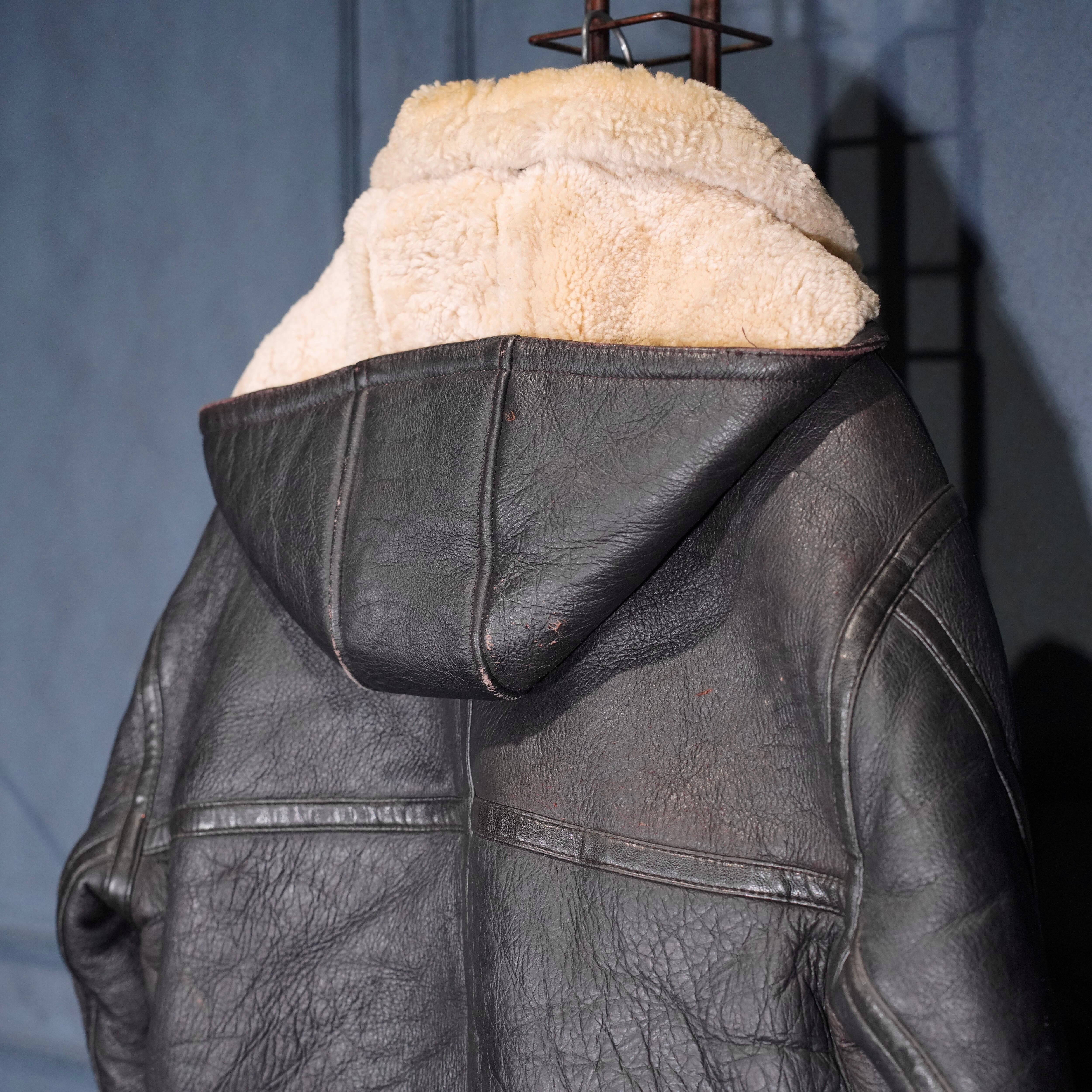 us eu vintage樣専用 EU VINTAGE B-3 TYPE MOUTON LEATHER ZIP UP HOODIE BLOUSON