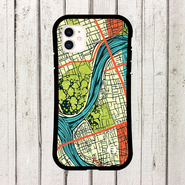 受注生産 iPhoneケース 緑の等高線と水路の都市地図｜都市地図 UMAP003C