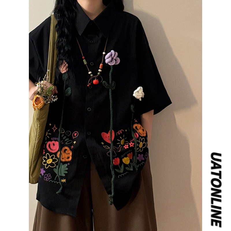 UATONLINEシリーズ】☆シャツ☆ 2color トップス ユニセックス 半袖 花