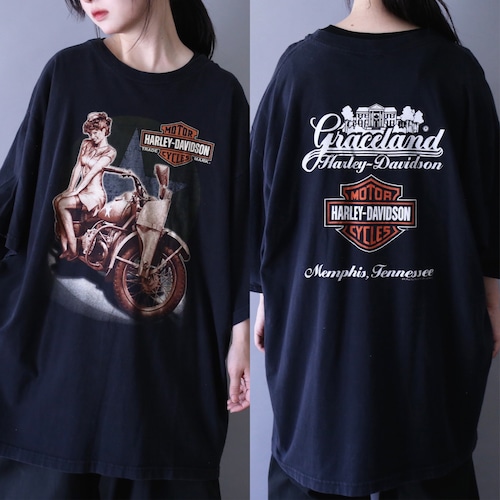 "HARLEY-DAVIDSON" front and back good printed over silhouette h/s tee